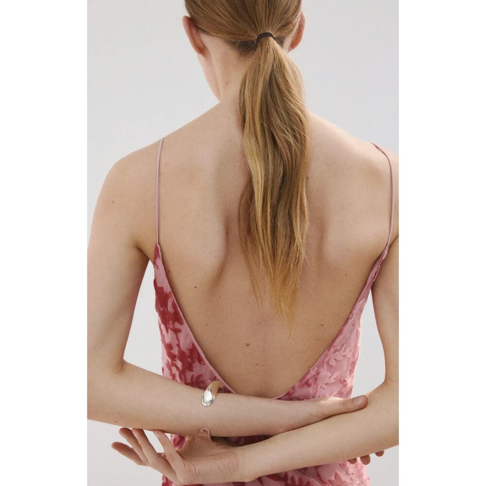 Mango Devore Floral Burnout Crushed Velvet Slip Dress 4 NWOT Pink Gown Glam Midi - Picture 6 of 6